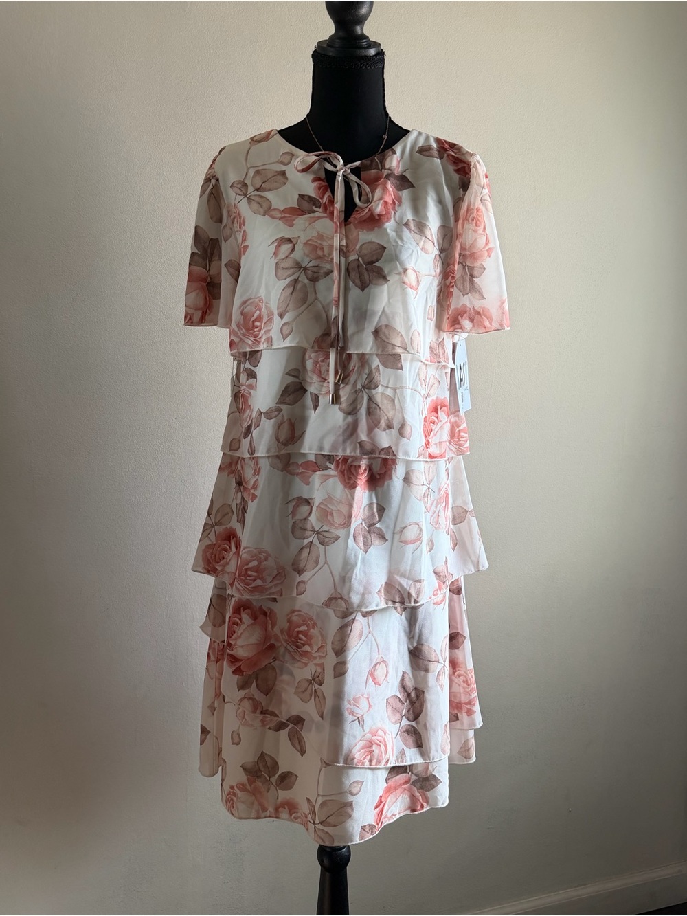 Floral Tiered Dress in Blush Pink and Cream